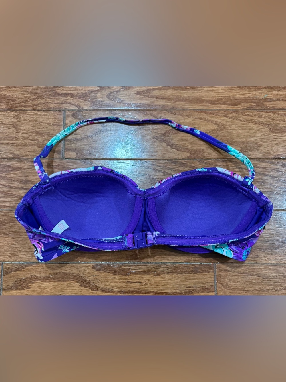NWOT**** Victoria's Secret Purple Floral Bikini Top with Teal & Pink Accents - Picture 2 of 3